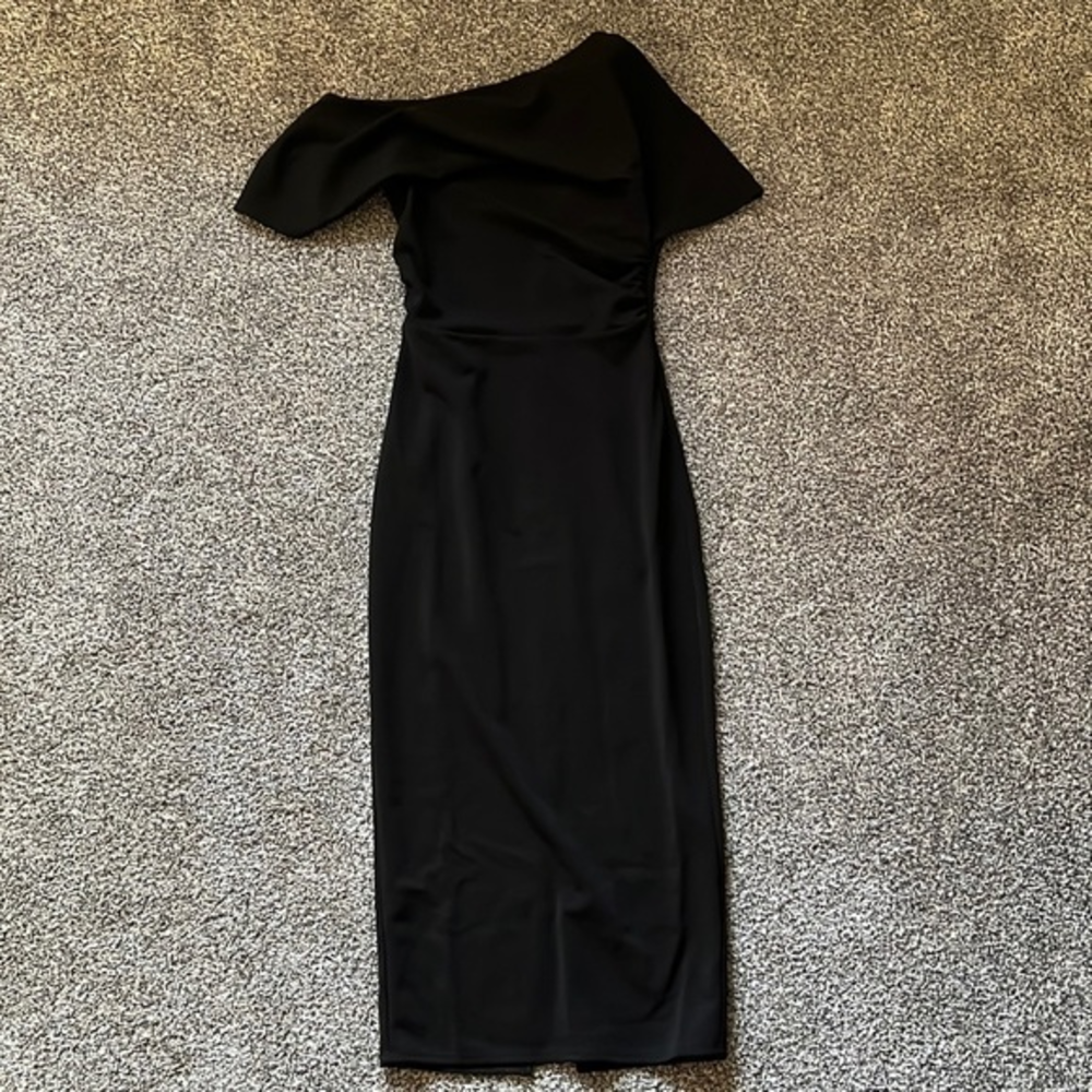 ASOS Black Midi One‎ Shoulder Dress Size 2